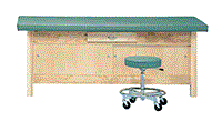 Exam Table with Flat Back, Enclosed Cabinet, an Drawer