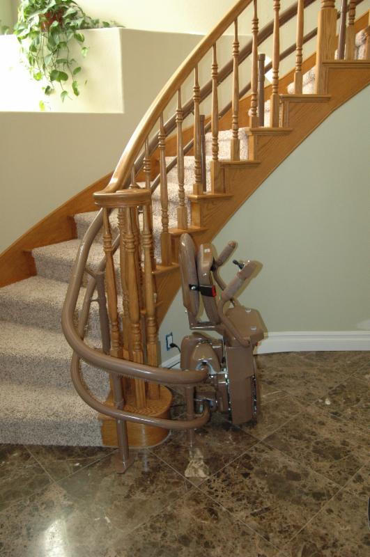 curved stair lift at very bottom with wrap