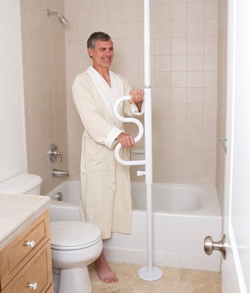 Shower pole grab bar